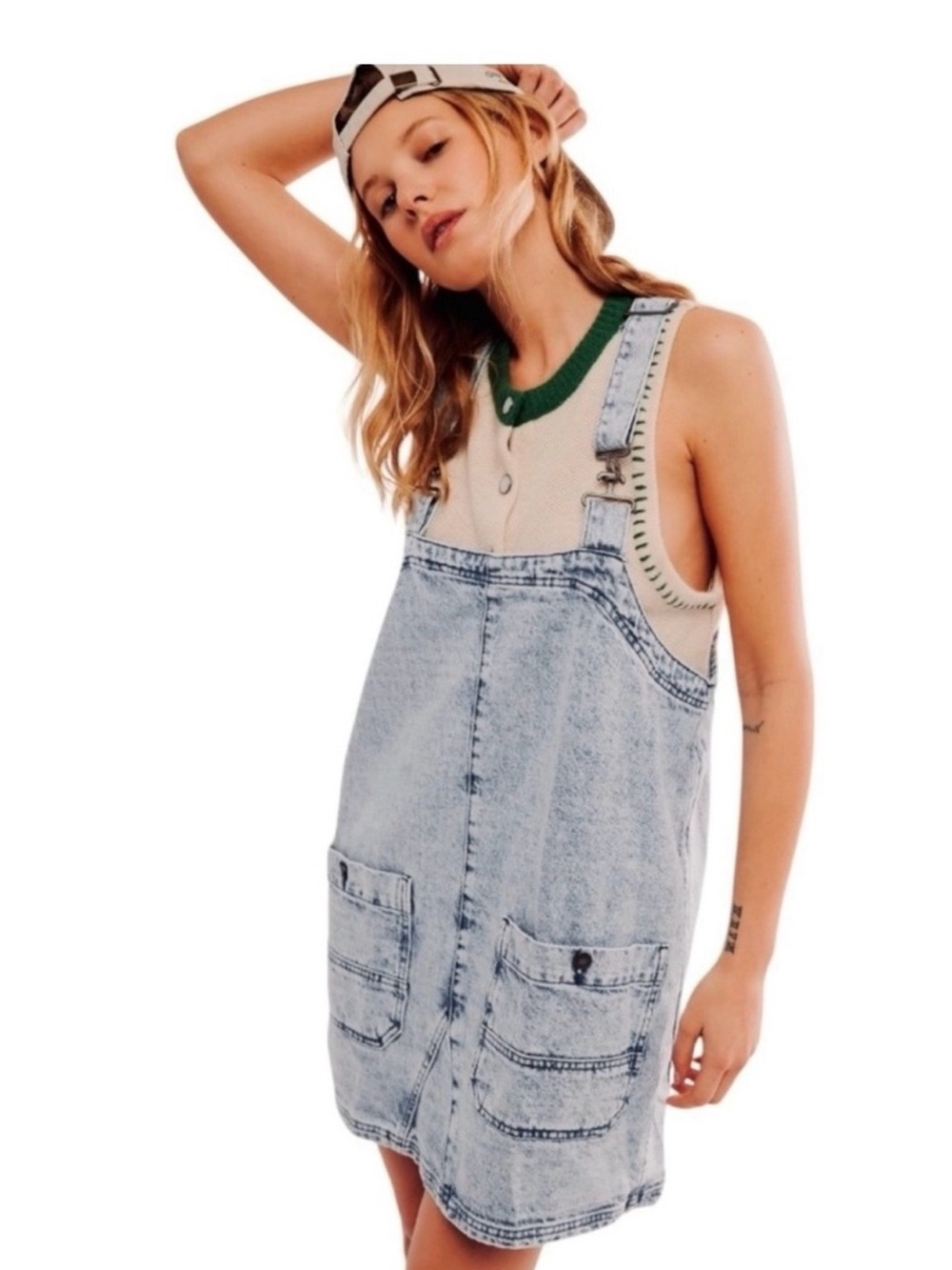 Free People Light Wash Denim Overall Dress